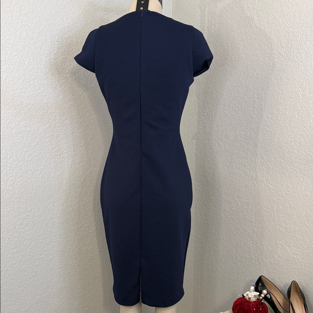 MICHAEL Michael Kors Navy V-Neck Cap-Sleeve Midi Dress Size Medium - Picture 4 of 11